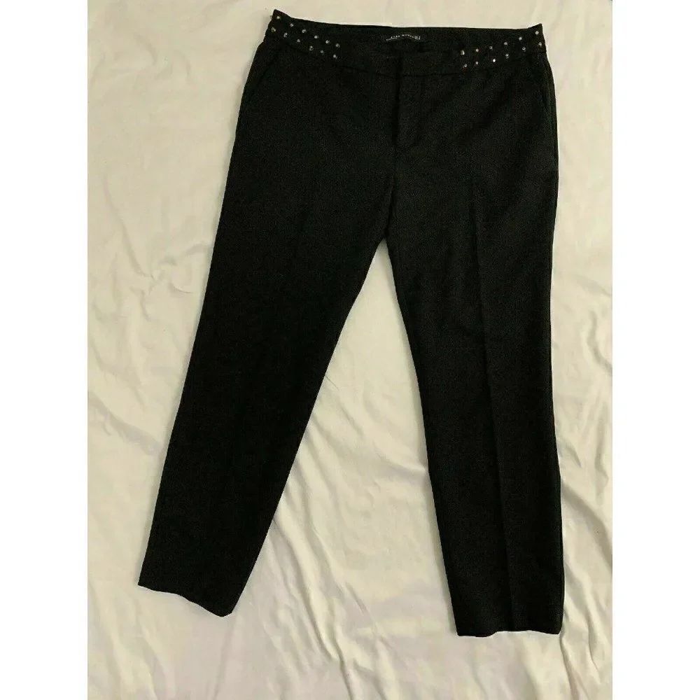 Zara Womens Solid Black Full Length Dress Pants Mid Rise Studded Medium